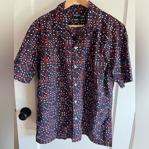 Todd Snyder Domino Print Camp Collar Short Sleeve Shirt Navy L